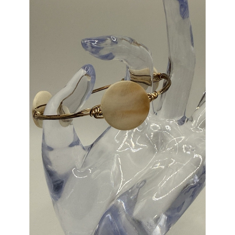 Wire Wrapped Bangle‎ Bracelet Cream Stone Or Shell Size 7.75"
